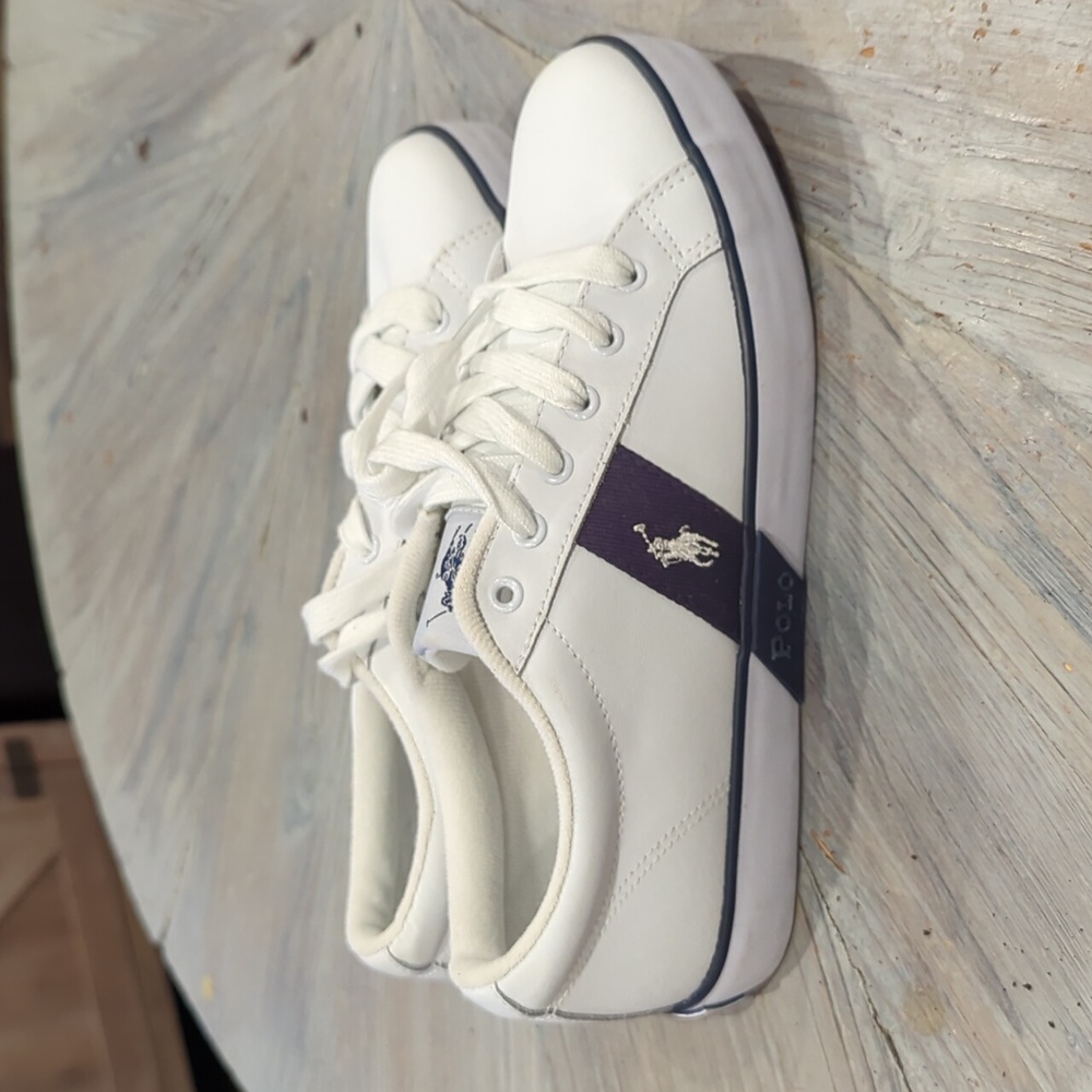 Polo by Ralph Lauren White Sneakers with Navy Stripe